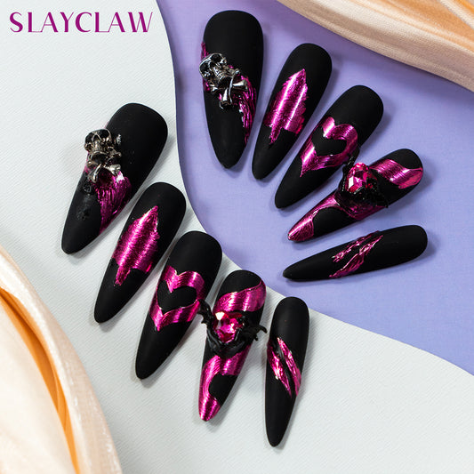 10PCS Gothic Diablo Press On Nails With Skull,  Handmade Long Stiletto Metal Texture Nails, Party Nails, Y2K Nails, Stiletto Tips