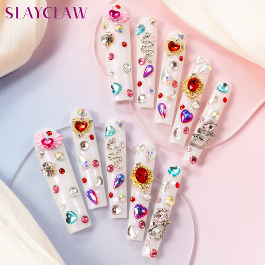 10PCS Colorful Rhinestone-Adorned Milky White Nail, Handmade Super Long Stiletto Design, Party Nails, Fake Nails, Extra Long Coffin