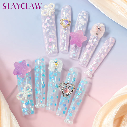10PCS Sparkling Candy Adorned Transparent Nail, Handmade Super Long Stiletto Design, Party Nails, lovely Nails, Fake Nails, Extra Long Coffin